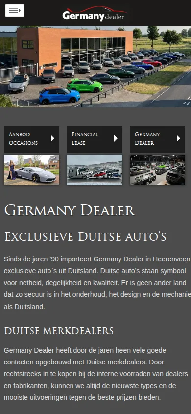 De huidige homepage van germanydealer.nl op een telefoon